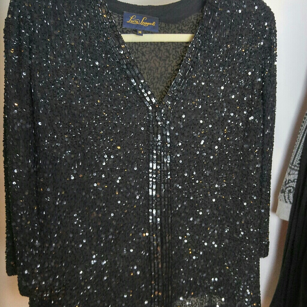 Luisa Spagnoli Black Beaded Cardigan